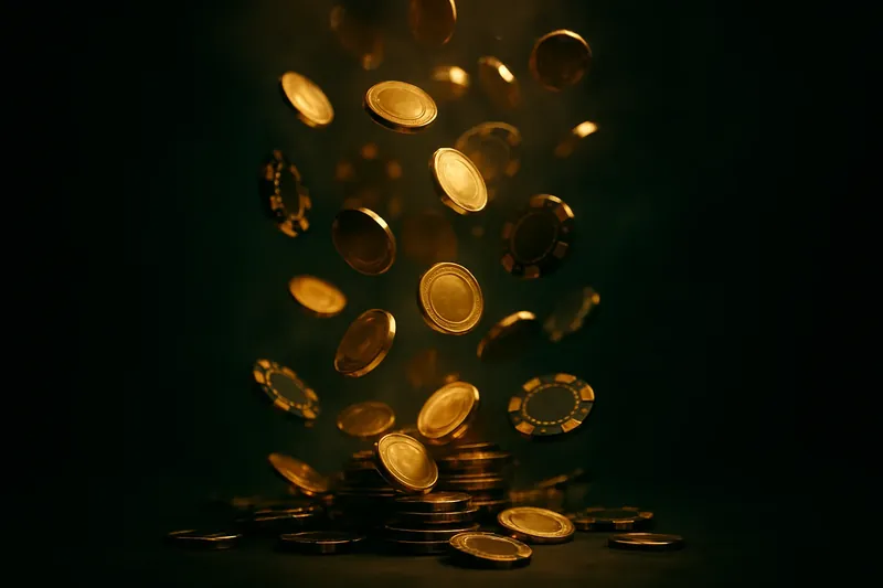 Golden Coin Cascade Golden coins and casino chips falling with green neon lighting